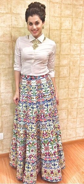 styling a white shirt 3 Skirt Shirt Indian Outfit, White Button Down Skirt Outfits, White Shirt With Lehenga, Long Skirt With Shirt Party Wear, Long Skirt With Shirt Fashion, Long Skirt Design Ideas, Long Skirt And T Shirt, Shirt And Skirt Indian, White Shirt And Skirt Outfit