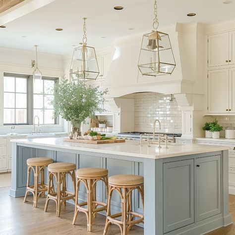 15 Coastal Kitchen Designs I Love — Suite Minded Kitchen Makeover Ideas, Blue Kitchen Island, Light Blue Kitchens, Coastal Kitchen Design, Coastal Kitchen Decor, Kitchen Storage Hacks, Beach House Kitchens, Bright Kitchens, Coastal Kitchen