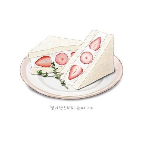 Sushi Salmon, Food Illustration Design, Salmon Roll, Bread Sandwich, Strawberry Bread, 귀여운 음식 그림, Korean Painting, Digital Painting Techniques, Food Cartoon