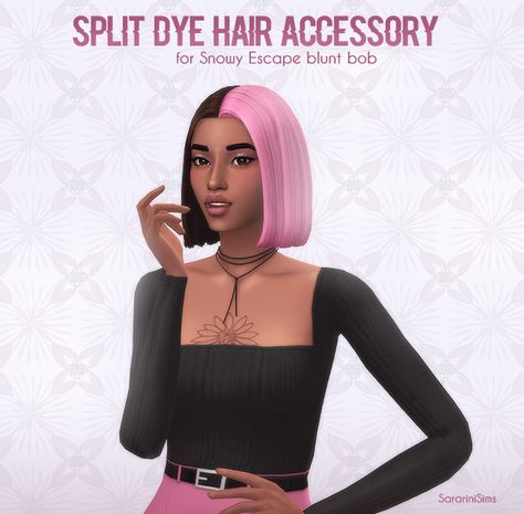 Sims 4 Cc Dyed Hair, Gallery Poses, Sims Collection, Split Dye Hair, Snowy Escape, Sims Lookbook, Half And Half Hair, Split Dye, Pink And Black Hair