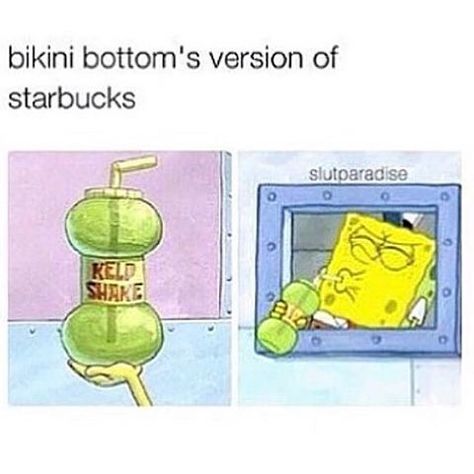 Well, there was a Kelp Shake place on every corner! Spongebob Logic, Spongebob Jokes, Funny Spongebob, Funny Spongebob Memes, Crush Memes, Spongebob Funny, Sponge Bob, Spongebob Memes, Cartoon Memes