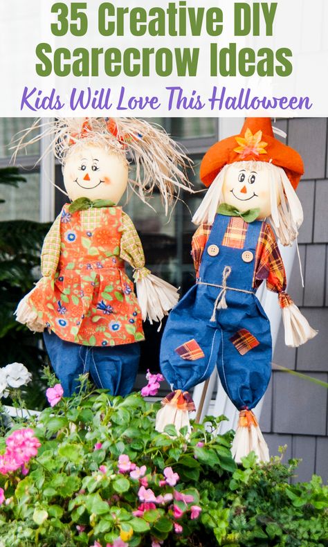 Get your kids in the Halloween spirit with these 35 unique DIY scarecrow ideas! Perfect for a fun, creative activity this year. Let your kids show their spooky side and make your own scarecrow this Halloween! Scarecrow Ideas, Scarecrow Decorations, Diy Scarecrow, Halloween Yard Signs, Scarecrow Crafts, Halloween Diy Outdoor, Happy Halloween Signs, Ghost Diy, Scary Decorations