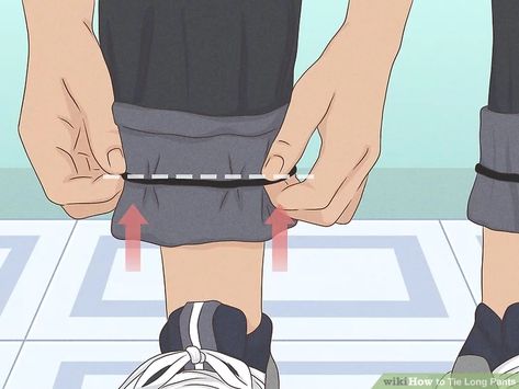 How to Tie Long Pants: 9 Steps (with Pictures) - wikiHow Roll Pants How To, Folding Long Pants Hacks, Cuffing Pants Hack, How To Roll Pants That Are Too Long, How To Roll Up Wide Leg Pants, How To Roll Up Pants, How To Fix Long Pants Hack, How To Fix Pants That Are Too Long, How To Fold Long Pants