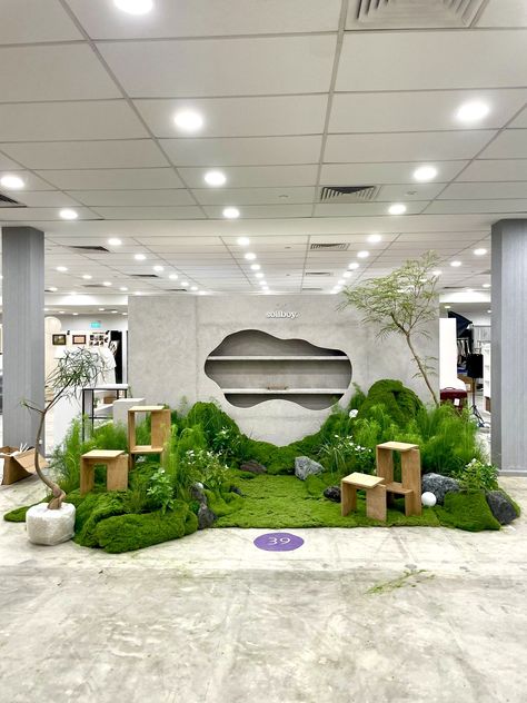 Grass Stage Design, Interactive Landscape, Botanical Cafe, Plant Exhibition, Booth Display Ideas Diy, Garden Exhibition, Event Booth Design, Exhibition Display Design, Retail Store Interior Design