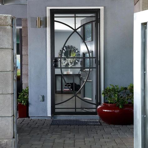 Gatehouse Rio 36-in x 81-in White Steel Surface Mount Security Door in the Security Doors department at Lowes.com Black Screen Door, Glass Screen Door, Security Door Design, Metal Screen Doors, Front Door With Screen, Front Door Security, Grandma House, Glass Storm Doors, Black Exterior Doors