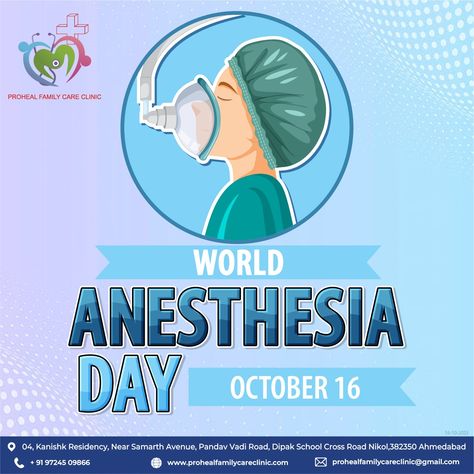 Cheers to the doctors who administer anesthesia to the patients and make it a point that the patient does not feel the pain. Happy World Anesthesia Day! #prohealfamilycareclinic #healthcare #smartclinic #nikol #putmeintouchahmedabad #healthylifestyle #healing #anesthesia PROHEAL FAMILY CARE CLINIC 04, Kanishk Residency , Nr Samarth Avenue, Pandav Vadi Road, dipak school Cross Road, Nikol, Ahmedabad, Gujarat 382350 CONTACT US ON : 9724509866 "RAPID GENTLE HEALING" World Anesthesia Day Poster Drawing, Anesthesia Day, World Anesthesia Day, World Anaesthesia Day Images, Waking Up From Anesthesia Funny, People On Anesthesia Funny, Healthcare Infographics, Cross Road, The Patient