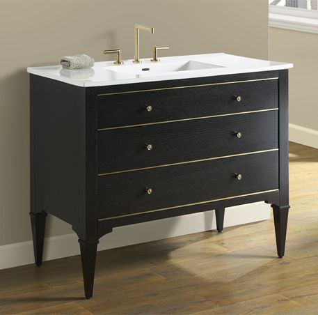 1539-V42 Black And Brass Vanity 30", 30" Black & Brass Vanity, 36 Inch Vanity, 36" Vanity, Powder Room Vanity, Bathroom Vanities Without Tops, Ceramic Undermount Sink, Quartz Vanity Tops, Soft Close Drawer Slides