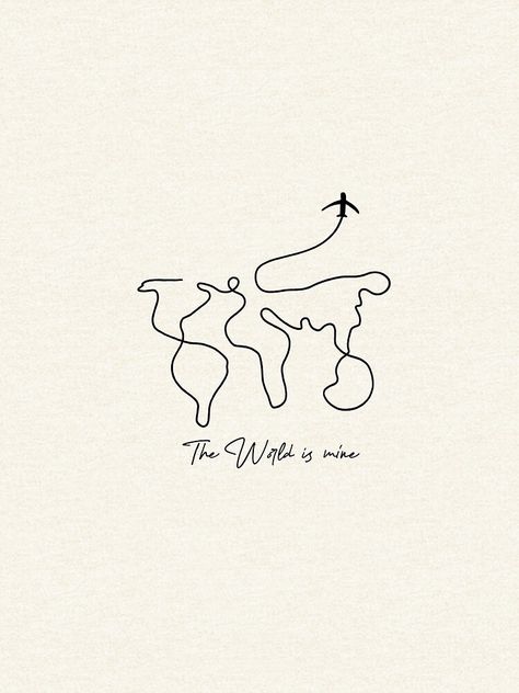 The World Is Mine Tattoo, World Map Embroidery, Rich Drawing, World Map Tattoo, Embroidered Canvas Art, Airplane Tattoos, Map Tattoos, Minimalist Drawing, Line Art Tattoos