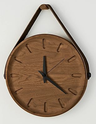 Modern Decorative Objects, Garden Clocks, Modern Wall Clocks, Small Wall Clock, Rustic Clock, Entryway Inspiration, Leather Wall, Rug Inspiration, Living Room Accent Tables