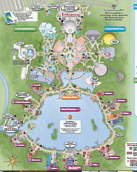 Walt Disney World Family Vacation: Epcot Top 10 Favorites Epcot Ears, Epcot Map, Disney Dollars, Discount Disney World Tickets, Disney World Map, Island Layout, Vacation Board, Magic Kingdom Rides, Wdw Prep School