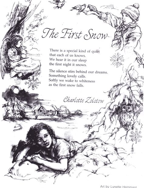 Poem - The First Snow by, Charlotte Zolotow First Snow Quotes, First Snow Aesthetic, Snow Poetry, Snow Poems, Morning Poems, The Snow Child, Winter Poetry, Snow Quotes, Vintage Poetry