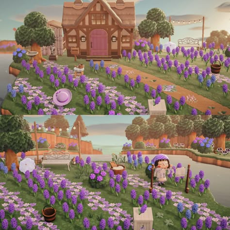 Acnh Fairy Entrance, Animal Crossing Lavender Field, Animal Crossing Wedding, Acnh Witchcore, Paradise House, Fairy Island, Farm Core, Cozy Games, Magical House