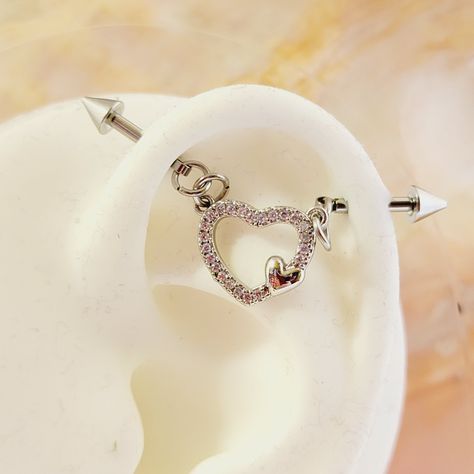 Industrial Jewelry, Industrial Barbell, Industrial Piercing, Heart Chain, Piercing Jewelry, Body Jewelry, Ear Piercings, Piercings, Cubic Zirconia