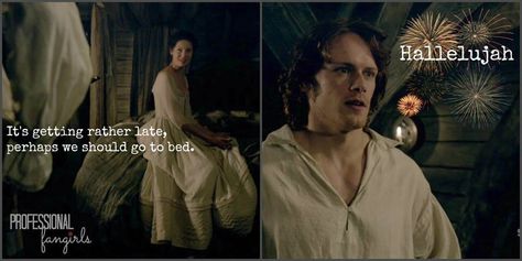 Time for bed. Hallelujah! | Outlander S1E7 'The Wedding' on Starz Outlander Books, Outlander Wedding, Outlander Funny, Popular Book Series, The Fiery Cross, Diana Gabaldon Outlander Series, Outlander Season 1, Diana Gabaldon Outlander, Outlander 3