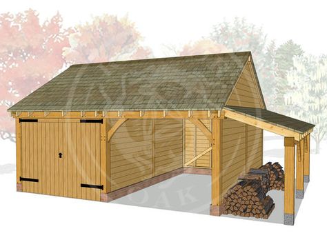 Oak Garage, Sloped Backyard Landscaping, Timber Garage, Building A Pole Barn, Carport Sheds, Garage Roof, Firewood Shed, Woodworking Shop Plans, Pole Buildings