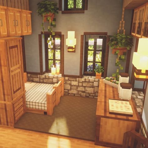 Minecraft Cozy Bedroom, Minecraft Cottagecore Bedroom, Window Ideas Minecraft, Minecraft Cozy Interior, Minecraft Bedroom Interior, Modern Minecraft Houses Interiors, Cozy Minecraft Interior, Cozy Minecraft Houses, Minecraft Windows Design