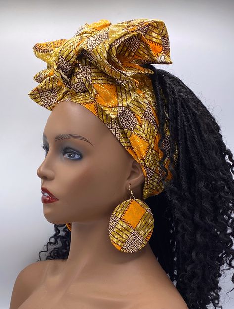 Chitenge Head Band, African Hair Accessories, African Head Scarf, African Head Dress, African Scarf, African Hair Wrap, African Turban, African Hats, Gold And Orange