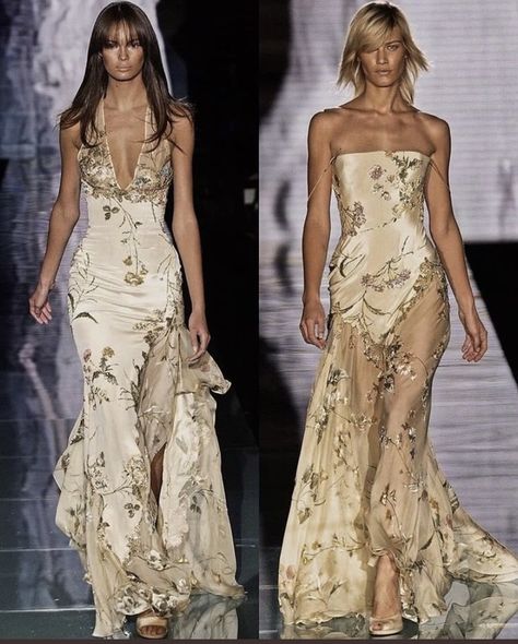 Elie Saab Spring 2003, Spring Themed Outfits, Fancy Spring Dresses, Fancy Elegant Dresses, Long Dress Runway, Elie Saab 2003, Runway Dresses Gowns, Ellie Saab Dress, Catwalk Outfits