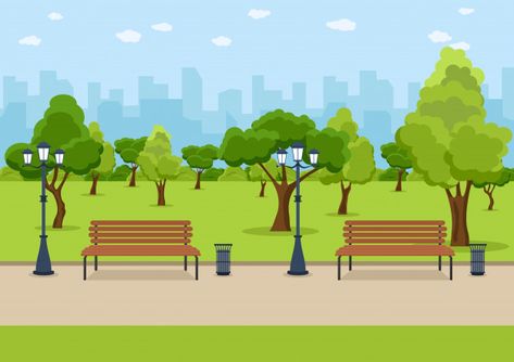 City park wooden bench Premium Vector | Premium Vector #Freepik #vector #background #banner #tree #city Park Animation Background, City Park Illustration, Background Park, Cartoon Park, Park Images, Park Illustration, Village Park, Landscape City, Flower Background Iphone