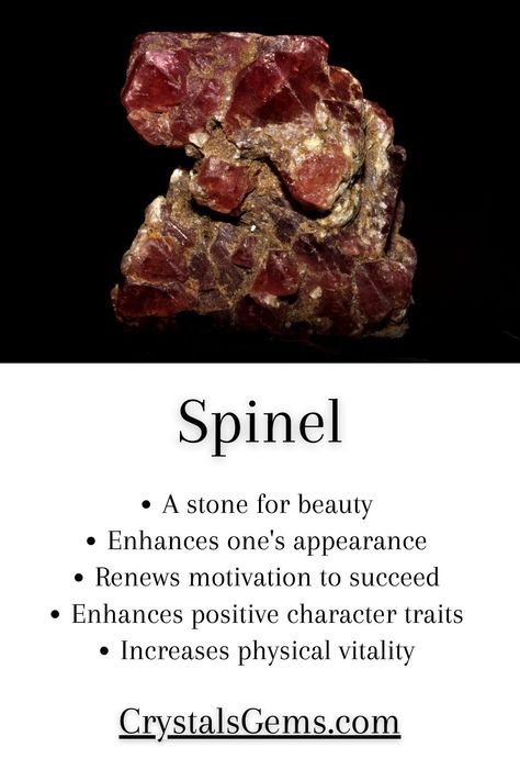 spinel, spinel properties, spinel meaning, spinel healing properties, spinel crystal gem Spinel Meaning, Positive Character Traits, Spiritual Stuff, Red Spinel, Rpg Characters, Spinel Gemstone, Crystal Healing Stones, Crystal Meanings, Rocks And Gems