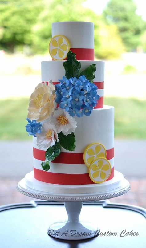 Labor Day Cake, Lobster Bake Party, Striped Wedding Cake, White Stripes Wedding, Labor Day Party, Lobster Bake, Satin Ice Fondant, Colorful Cake, Lobster Bisque