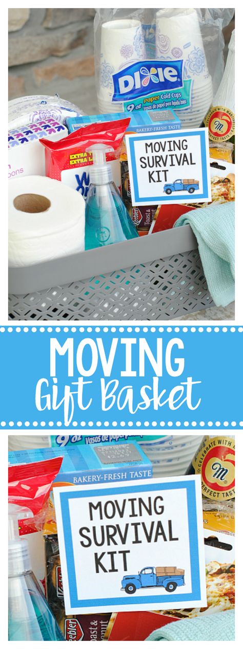 Moving can be so stressful! This gift basket is a perfect way to brighten someones day. This is such a useful gift. #movinggift #movingday #giftbasket Moving Gift Basket, Welcome Gift Basket, Moving Kit, Housewarming Gift Baskets, Moving Gift, Moving Gifts, Closing Gifts, Fitness Gifts, Moving Day