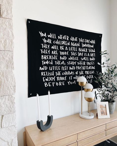 House Beds + Canvas Banners on Instagram: “Be present, this day is a gift ✨ #enjoytoday #wallflag #wallbanner #canvasbanner #canvasflag #familyroomdecor #homedecor #walldecor…” Black Laundry Room Walls, Edward Jones, Montessori House, Canvas Flag, Business Acumen, Flag Wall Decor, Canvas Banners, Remove Lint, Canvas Banner