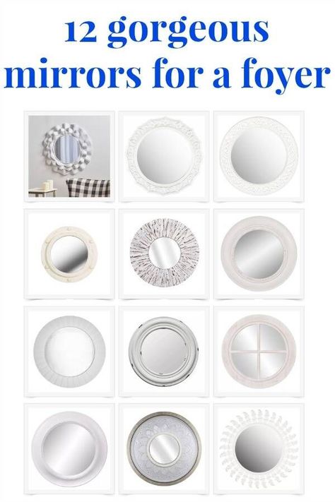 Love this roundup of gorgeous coastal round white mirrors! These are perfect for a small foyer or hallway. Click to see them all! #greenwithdecor #foyer #mirror White Mirrors, Circle Mirrors, Rustic Foyer, Foyer Mirror, Small Foyers, Big Clocks, Small Foyer, Foyer Lighting Fixtures, Simple Wall Decor