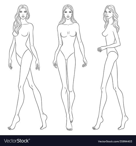 Female Croquis, Models Walking, Women Sketch, Fashion Figure Templates, Fashion Figure, Woman Sketch, Fashion Templates, Body Pose Drawing, Figure Sketching