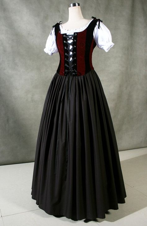 Black, white, and burgundy medieval dress Gothic Palace, Wench Costume, Era Victoria, Gaun Abad Pertengahan, Dress Kawaii, Diy Kostüm, Medieval Costume, Medieval Dress, Medieval Clothing