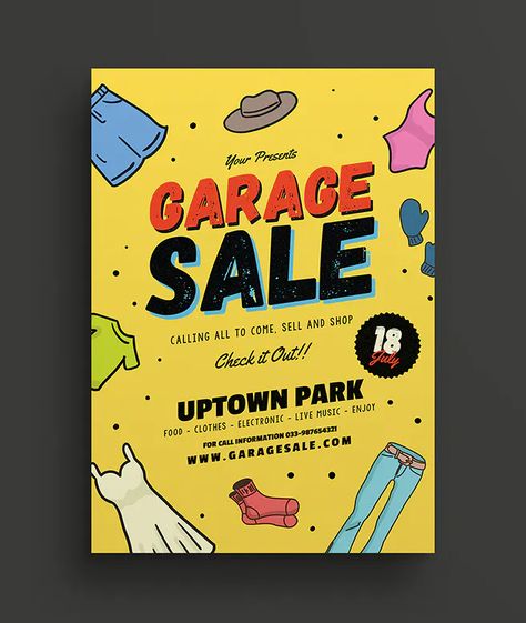 Retro Garage Sale Flyer Template AI, PSD Garage Sale Poster Ideas, Garage Sale Poster Design, Clothing Sale Poster Design, Garage Sale Ideas, Clothing Sale Poster, Garage Sale Flyer, Sale Flyer Design, Sale Poster Design, Retro Garage