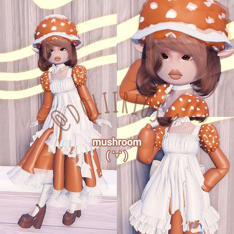 Mushroom Dress To Impress, Di Folklore Outfit, Dti Folklore Outfits Ideas, Dti Theme Cottagecore, Dti Theme Folklore, Cottagecore Dti Outfits, Dress To Impress Theme Folklore, Dress To Impress Folklore Theme, Dress To Impress Cottagecore Theme