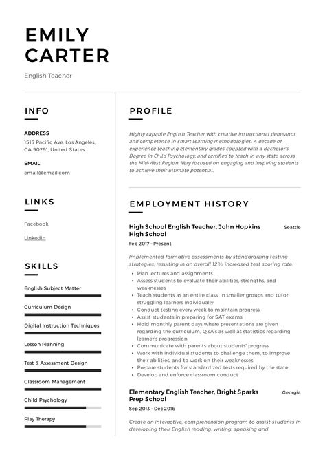 English Teacher Cv, Babysitting Resume, Teacher Resume Template Free, Freshman English, Teacher Cv, Teacher Resume Examples, Professional English, Teaching Resume, Teacher Info