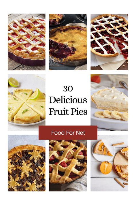 Fruit pies don't need to be boring. There are many amazing types to try out for yourself, including the 30 we've featured on this list. #fruit #dessert Types Of Pies List, Fall Fruit Pie Recipes, Thanksgiving Fruit Pie, Fruit Pie Filling Recipes, Fruit Mince Pies, Fruit Pie Recipe, Grape Pie, Thanksgiving Fruit, Mixed Berry Pie