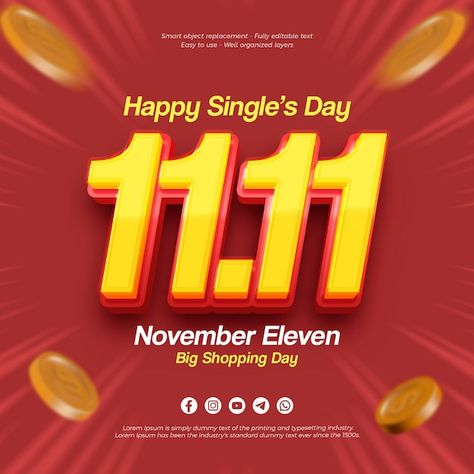 11 11 Sale, Single And Happy, Badge Design, Shopping Day, Singles Day, Banner Template, 11 11, Square, Quick Saves