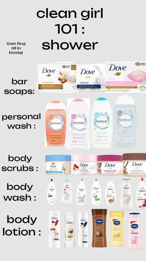 #cleangirl #boots #dove sorry if the pictures messy i tried to make them as neat as possible ☺️ Best Shower Routine To Smell Good, Dove Self Care, Best Bath Routine, Dove Skin Care Products, Dove Aesthetic Products, Dove Shower Routine, Dove Perfume, Dove Body Wash, Shower Products