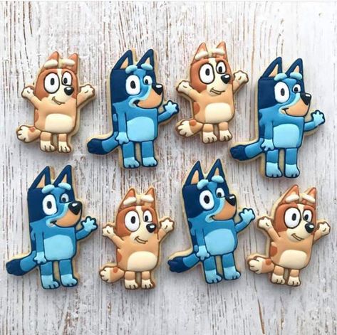 Bluey Cookie Ideas, Bluey Themed Cookies, Bluey 1st Birthday Cookies, Bluey Royal Icing Cookie, Bluey Cookies For Boys, Royal Icing Cookies Bluey, Bluey Oh Biscuits, Bluey Cookies, Baby Birthday Party Theme