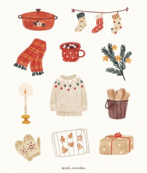 Autumnal Doodles, Winter Botanicals, Christmas Moodboard, Cottagecore Art, Winter Illustration, Christmas Doodles, Painted Candles, Pola Sulam, Christmas Drawing