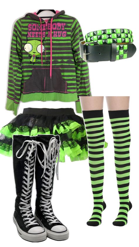 Green Scene Outfit, Scene Emo Fashion, Scene Clothing, Punk Style Outfits, Silly Clothes, Emo Scene Hair, Alt Clothes, Scene Outfits, Scene Girls