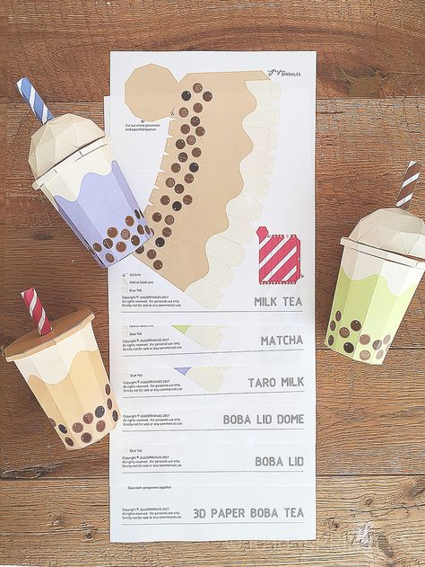 Paper Craft Food Free Printable, Boba Template, Paper Food Printable, Boba Printable, Paper Crafts Printable, Printable 3d Paper Crafts, How To Make Boba, Food Paper, Tea Crafts