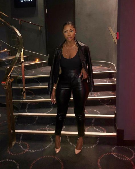 WUNMI BELLO on Instagram: “Had the BEST time at the Intent 2 premiere!! So many hilarious and heart warming moments ☹️. A must seeeeee.. it’s out on Friday #intent2!!…” Daily Fits, Leather Leggings Outfit, Birthday Outfit For Women, Club Outfits For Women, Paris Mode, Leggings Outfit, Black Women Fashion, All Black Outfit, Going Out Outfits