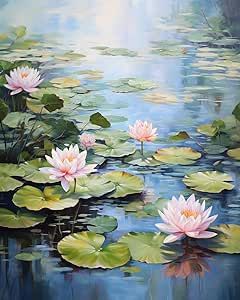 Paint by Numbers,Water Lily Pond Lily Pad Serenity, Adult Crafts Adult Paint by Number Kits, Arts Crafts for Home Decor(No Frame, 40x50cm) Water Lily Painting Acrylic Easy, Lilypads Art, Lily Pads Painting, Lily Pad Painting, Lily Pad Art, Waterlily Painting, Lily Pond Painting, Pond With Lily Pads, Lily Pad Pond