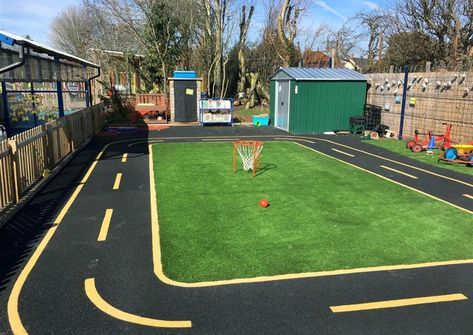 Driveway Play Area, Playground Surface Ideas, Backyard Playground Flooring, Playground Ideas Preschool, Playground Games For Kids, Playground Flooring Ideas, Playground Design Landscape, Playground Border Ideas, Daycare Playground Ideas