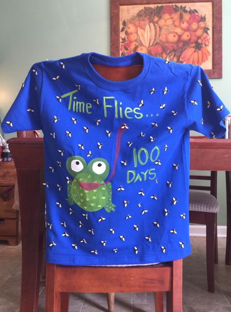 Made this for the big guys 100th day of school! Time Flies 100 Days Of School Shirt, Unique 100 Days Of School Project, School Shirt Ideas, 100th Day Of School Shirts, 100 Days Of School Project Kindergartens, 100 Day Shirt Ideas, 100days Of School Shirt, 100 Días De Clases, 100th Day Of School Crafts