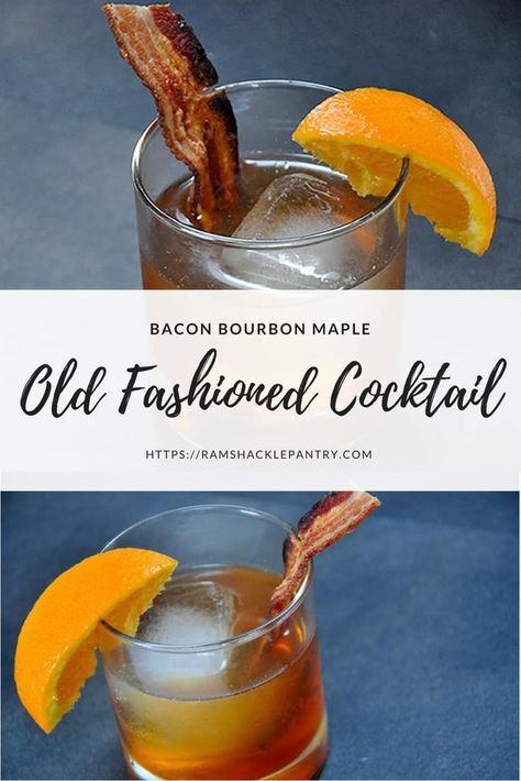 This Bacon Bourbon Maple Old Fashioned Cocktail brings breakfast to your nightcap. Fat washing bourbon? yup. Bacon in this drink? yup. Just a fun and sweet cocktail. Maple Old Fashioned, Bourbon Bacon, Maple Whiskey, Sweet Cocktail, Craft Cocktail Recipe, Whiskey Cocktail, Sweet Cocktails, Best Cocktail Recipes, Mixed Drinks Recipes