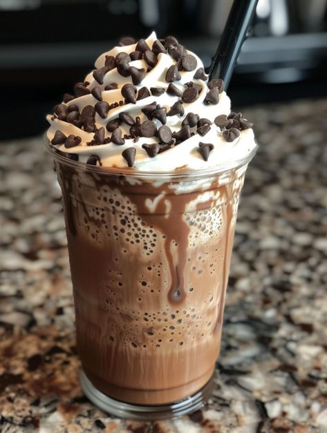 Double Chocolate Chip Frappuccino ☕🍫 📋 Ingredients: - 1 cup milk - 1 cup ice - 1/2 cup strong brewed coffee, cooled - 1/4 cup chocolate syrup - 1/4 cup mini chocolate chips - 1/4 cup granulated sugar - 1 tsp vanilla extract Double Chocolate Chip Frappuccino, Tastemade Recipes, Mini Milk, Chocolate Milkshake, Food Therapy, Sweet Drinks, Brewed Coffee, Yummy Comfort Food, Sweet Snacks Recipes