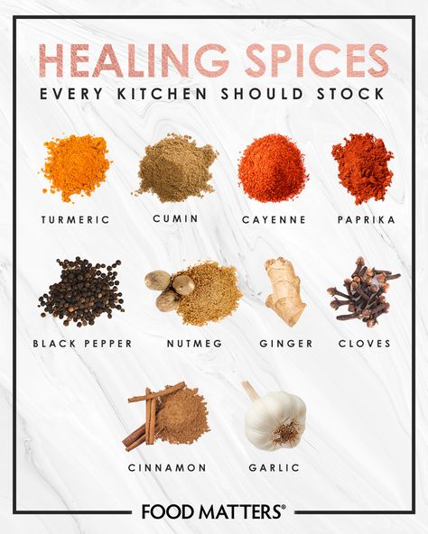 With 🌿 herbs and 🌶 spices being the key to healing for thousands of years, which healing spices are best kept close at hand in your kitchen?! Here is our list of the top 10 healing spices you should have well-stocked at home! 👌 Healing Spices, Kitchen Witch Recipes, Herbs List, List Of Spices, Spice Blends Recipes, Spices Packaging, Cooking Herbs, Spice Mix Recipes, Healthy Herbs