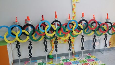 Sport day decoration Annual Sports Day Decoration, Sports Day Outfit Ideas, Sports Day Decoration Ideas School, Sports Day Decoration, Sports Day Outfit, Gate Decoration, Day Outfit Ideas, Olympic Rings, Sports Day