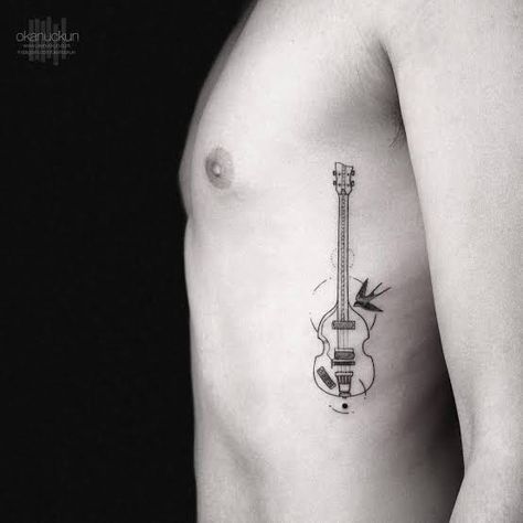 Paul Mccartney Bass Tattoo, Small Music Tattoos, Music Abstract, Vintage Tattoo Art, Tattoo Music, Trendy Music, Guitar Tattoo, Music Tattoo Designs, Best Tattoos For Women