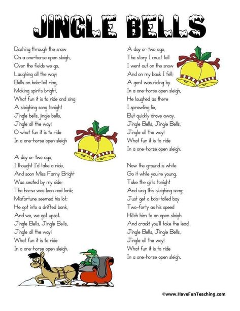 Jingle bells Christmas Songs For Toddlers, Jingle Bells Lyrics, Poetry Elements, Christmas Carols Lyrics, Christmas Science Experiments, Christmas Jingle Bells, Christmas Songs Lyrics, Christmas Poem, Christmas Lyrics